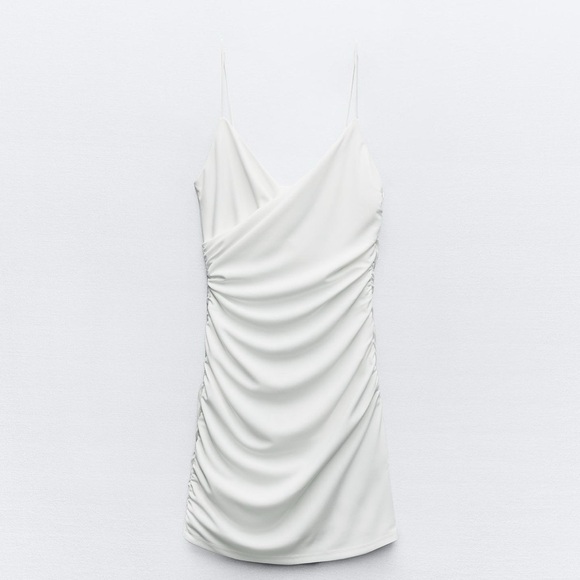 Zara White Dress with Ruching - Picture 5 of 8